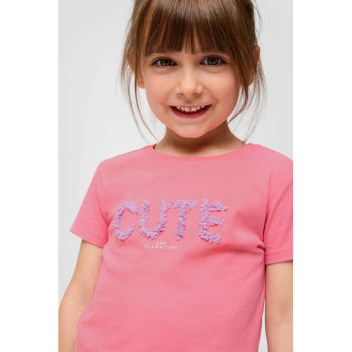 s.Oliver T-shirt met tekst roze Meisjes Katoen Ronde hals Tekst 92 98