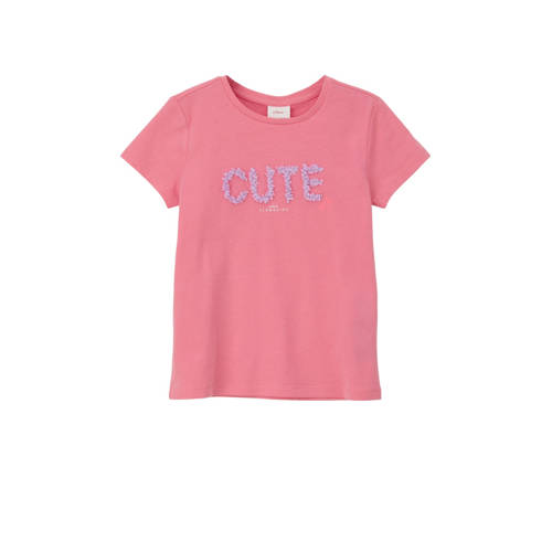 s.Oliver T-shirt met tekst roze Meisjes Katoen Ronde hals Tekst - 104/110