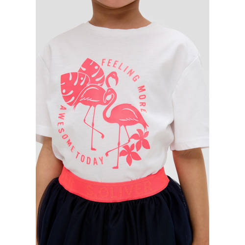s.Oliver T-shirt met printopdruk Wit Meisjes Polyester Ronde hals Printopdruk 92 98