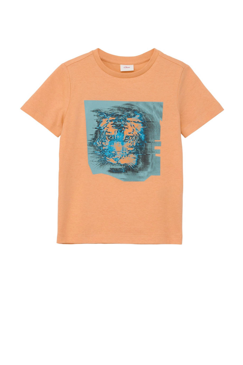 Oranje meisjes s.Oliver T-shirt van katoen met printopdruk, korte mouwen en ronde hals