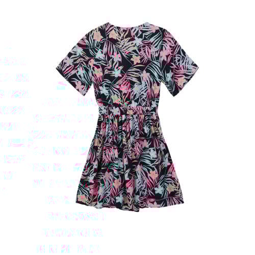 s.Oliver jurk met bladprint multicolor Meisjes Viscose Ronde hals Blad 170