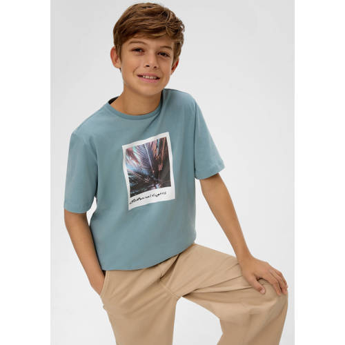 s.Oliver T-shirt met printopdruk petrol Blauw Jongens Katoen Ronde hals 134 140