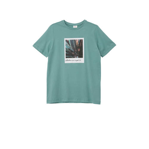 s.Oliver T-shirt met printopdruk petrol Blauw Jongens Katoen Ronde hals