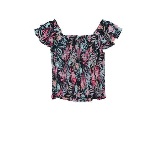 s.Oliver top met all over print en ruches multicolor Meisjes Viscose Vierkante hals 146 152