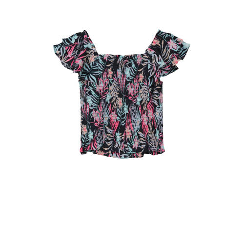 S.Oliver top met all over print en ruches multicolor Meisjes Viscose Vierkante hals 152