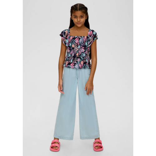 s.Oliver top met all over print en ruches multicolor Meisjes Viscose Vierkante hals 146 152