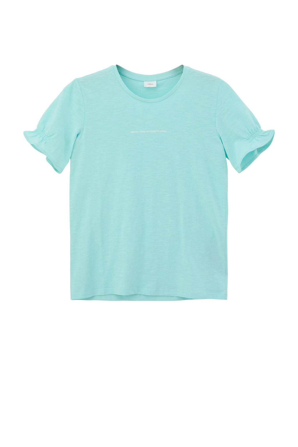 Blauwe meisjes s.Oliver T-shirt van katoen met effen, korte mouwen en ronde hals