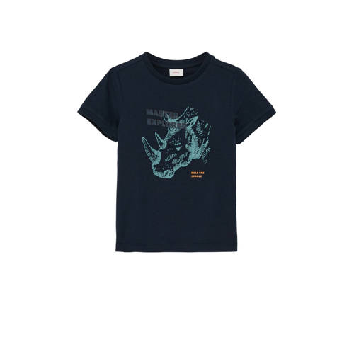 s.Oliver T-shirt met printopdruk donkerblauw Jongens Katoen Ronde hals 92 98