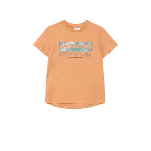 s.Oliver T-shirt met tekst oranje Jongens Katoen Ronde hals Tekst
