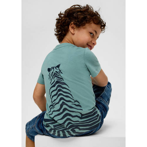 s.Oliver T-shirt met backprint petrol groen donkerblauw Jongens Katoen Ronde hals 140