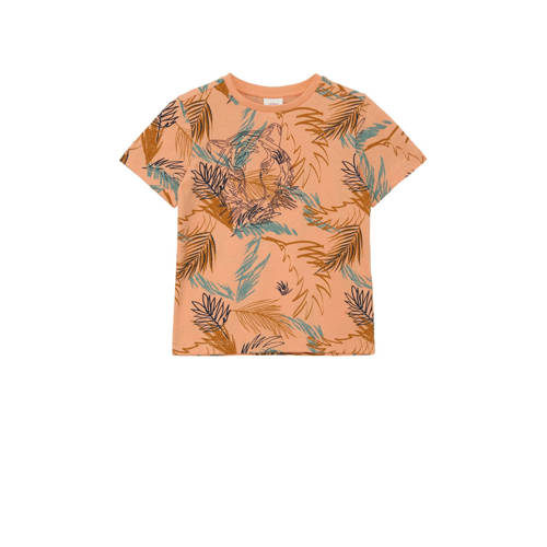 s.Oliver T-shirt met all over print oranje blauw Jongens Katoen Ronde hals 140