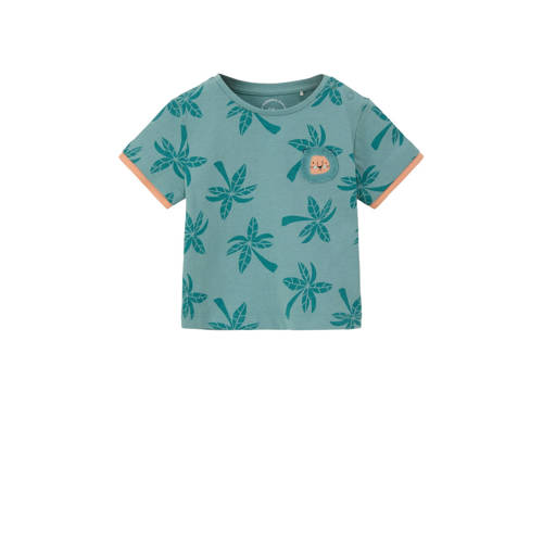 s.Oliver baby T-shirt met all over print turkoois/oranje Blauw Jongens Katoen Ronde hals