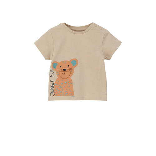 s.Oliver baby T-shirt met printopdruk zand Beige Jongens Katoen Ronde hals