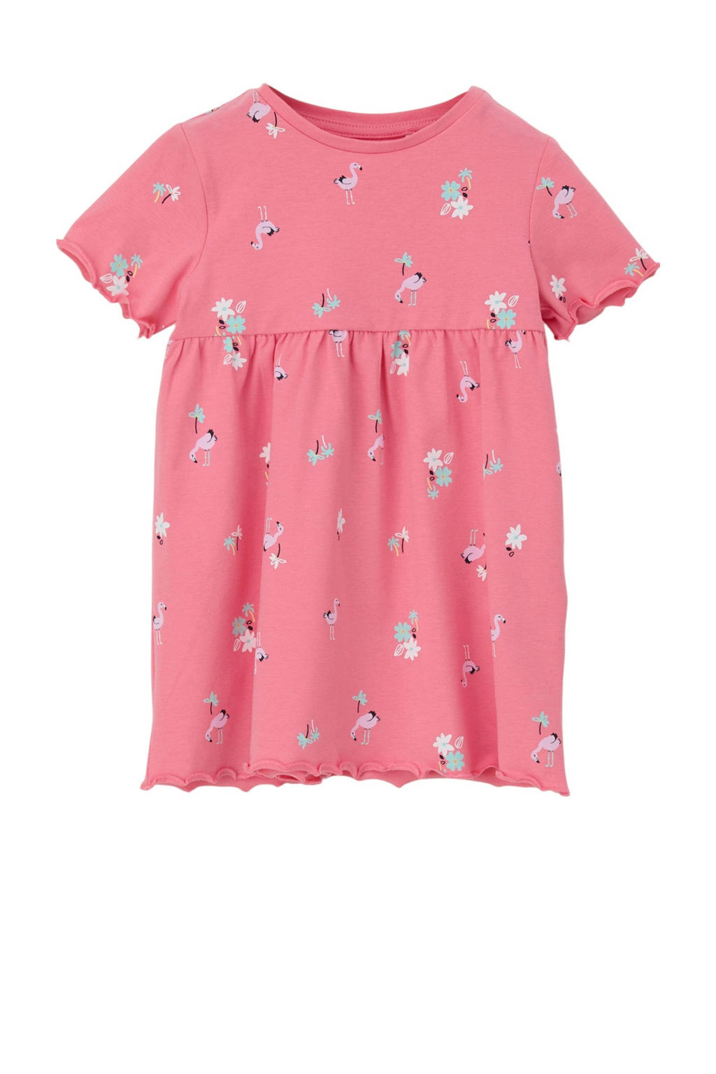 Roze meisjes s.Oliver baby jurk multicolor van stretchkatoen met korte mouwen, ronde hals en drukknoopsluiting