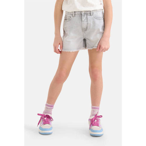 Shoeby high waist regular fit denim short grey denim Grijs Meisjes Katoen 134 140