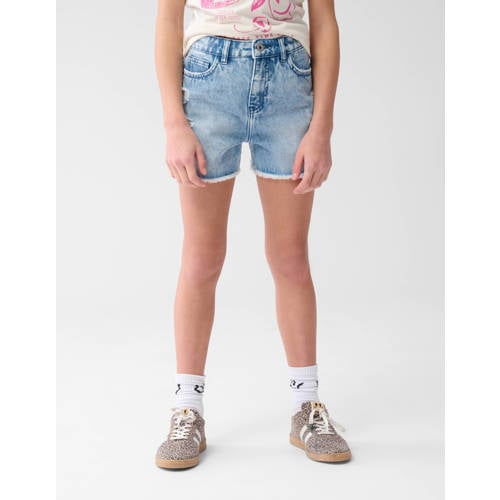 Shoeby high waist regular fit denim short bleached Blauw Meisjes Katoen 98 104