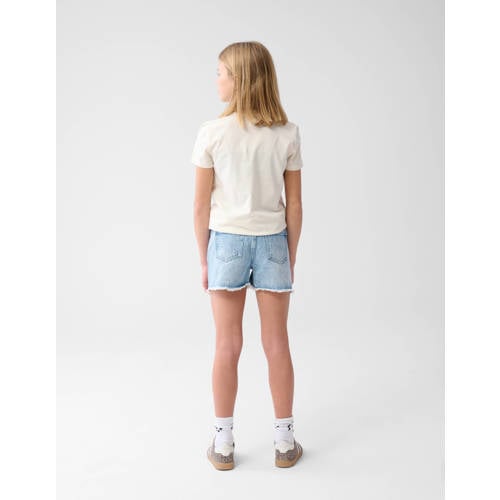 Shoeby high waist regular fit denim short bleached Blauw Meisjes Katoen 98 104
