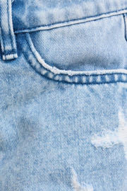 thumbnail: Light blue denim meisjes Shoeby high waist regular fit short van katoen met rits- en knoopsluiting en effen
