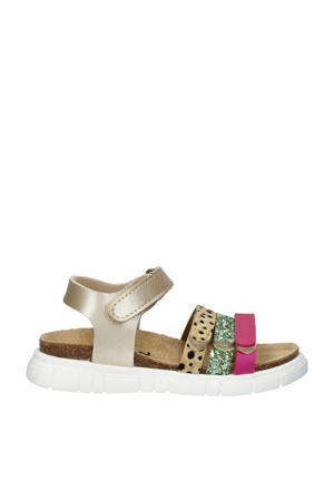   leren sandalen goud/groen/roze