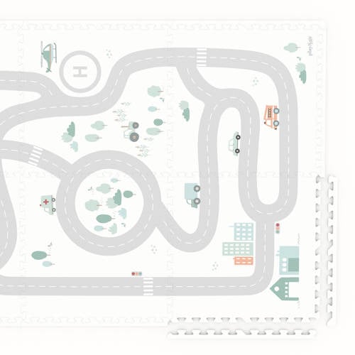 Play&Go EEVAA 2-in-1 omkeerbare puzzel speelmat en opbergdoos Roadmap Iconen (120x180cm 6 tegels) Speelkleed