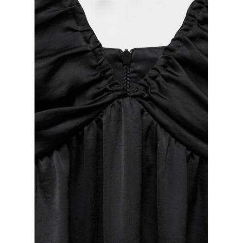 Mango Kids maxi jurk zwart Meisjes Polyester V-hals Effen 152(XXS)