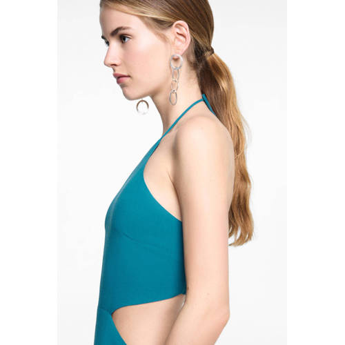 Mango Kids halter maxi jurk turquoise Blauw Effen 172(L)