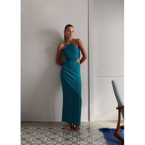 Mango Kids halter maxi jurk turquoise Blauw Effen 172(L)