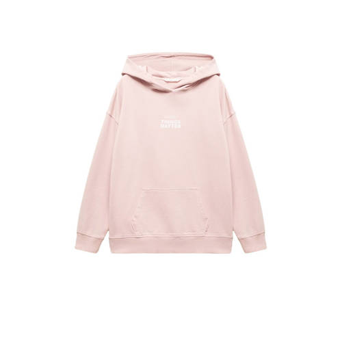 Mango Kids hoodie met tekst roze Sweater Meisjes Katoen Capuchon Tekst - 164(S)