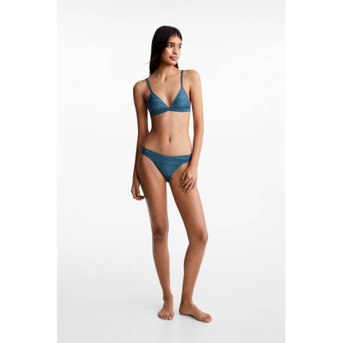 Mango Kids triangel bikini met lurex blauw Meisjes Polyamide Effen 152(XXS)