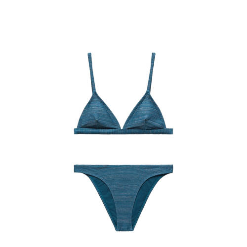 Mango Kids triangel bikini met lurex blauw Meisjes Polyamide Effen - 152(XXS)