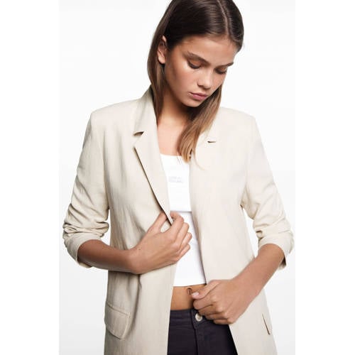 Mango Kids blazer beige Meisjes Linnen V-hals Effen 158(XS)