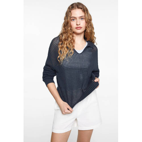 Mango Kids trui donkerblauw Meisjes Katoen V-hals Effen 158(XS)