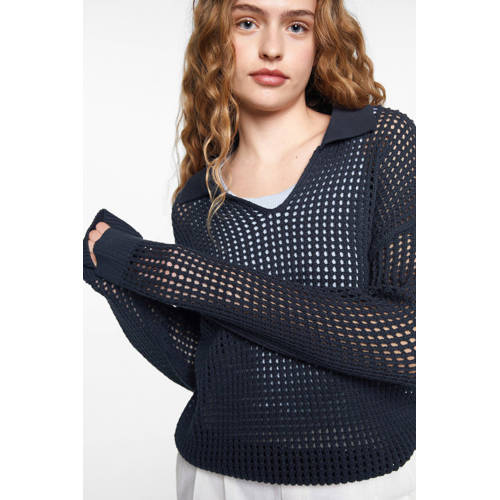 Mango Kids trui donkerblauw Meisjes Katoen V-hals Effen 158(XS)