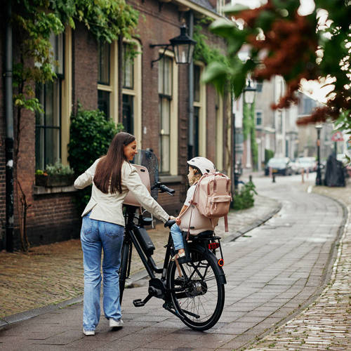Urban Iki Ta—ke voorzitje Sakura Pink Kurumi Brown + extra compact adapater Fietsstoeltje voor Bruin