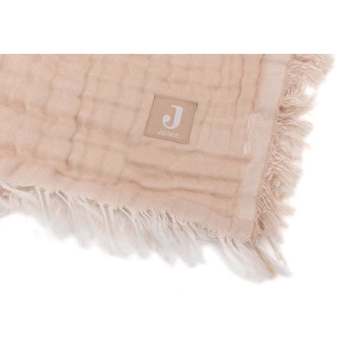 Jollein leidkantdeken 120x120cm Fringe Moonstone Ivory Babydeken Geel Effen