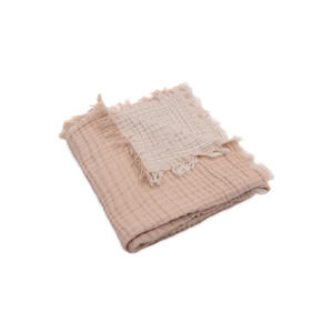 leidkantdeken 120x120cm Fringe Moonstone/Ivory