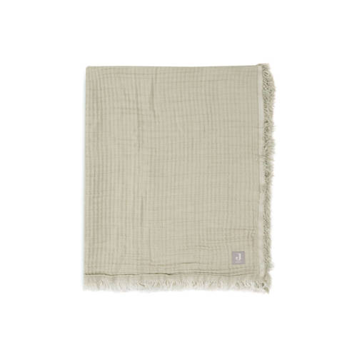 Jollein ledikantdeken 120x120cm Fringe Olive Green Ivory Babydeken Groen