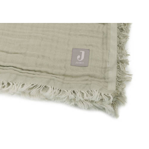 Jollein ledikantdeken 120x120cm Fringe Olive Green Ivory Babydeken Groen