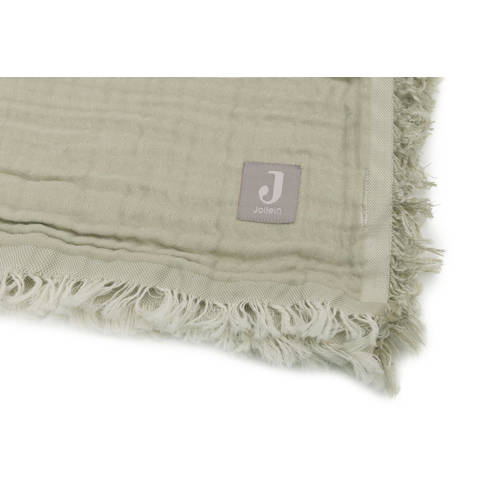 Jollein ledikant deken Fringe Olive Green Ivory GOTS Babydeken Groen Effen