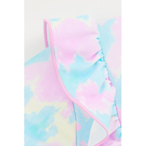 WE Fashion UV T-shirt met bikinibroekje lichtblauw roze UV shirt Meisjes Polyamide Ronde hals 92