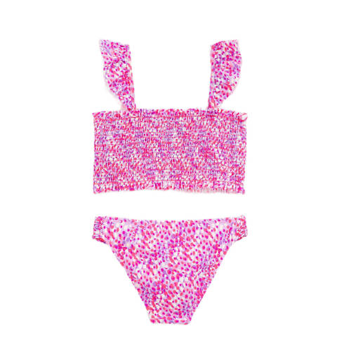 WE Fashion crop bikini met smock roze paars Meisjes Polyamide Dierenprint 92