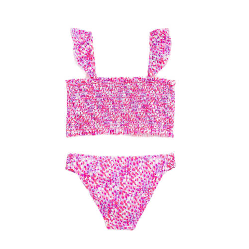 WE Fashion crop bikini met smock roze paars Meisjes Gerecycled polyamide 92