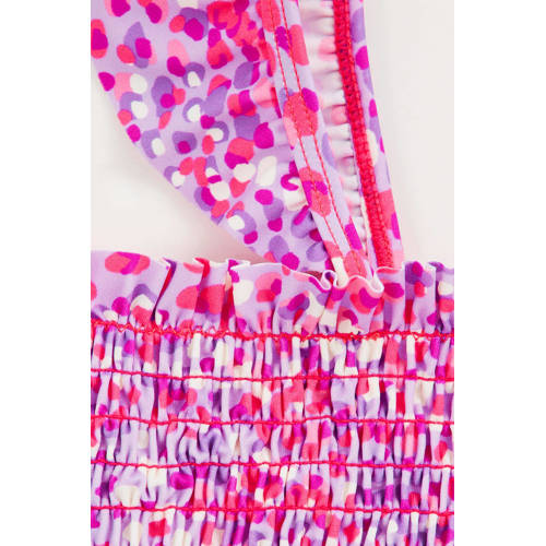 WE Fashion crop bikini met smock roze paars Meisjes Polyamide Dierenprint 92