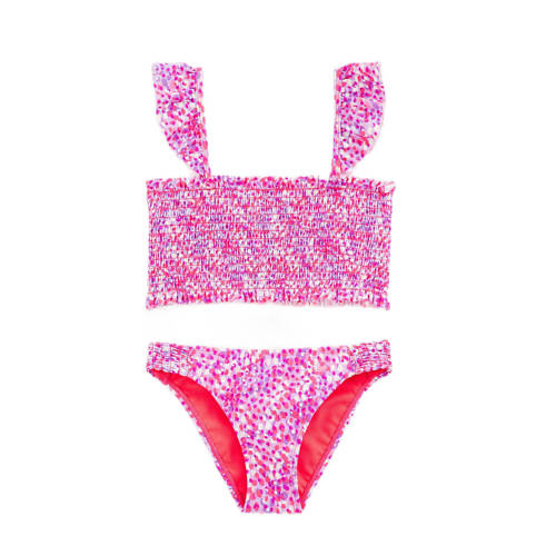 WE Fashion crop bikini met smock roze/paars Meisjes Gerecycled polyamide