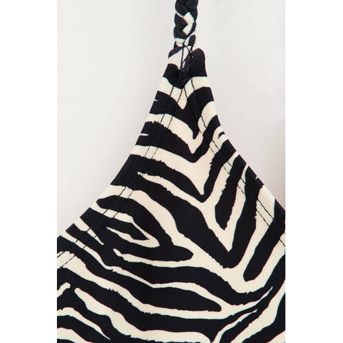 WE Fashion crop bikini met ruches zwart wit Meisjes Polyamide Zebraprint 134 140