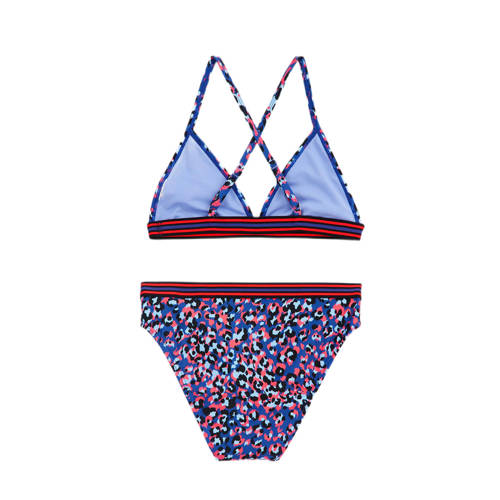 WE Fashion triangel bikini donkerblauw rood Meisjes Gerecycled polyamide 146 152