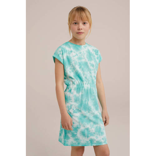 WE Fashion tie-dye T-shirtjurk mintgroen blauw Meisjes Stretchkatoen Ronde hals 110 116