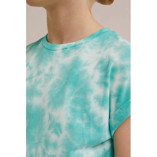 WE Fashion tie-dye T-shirtjurk mintgroen blauw Meisjes Stretchkatoen Ronde hals 110 116