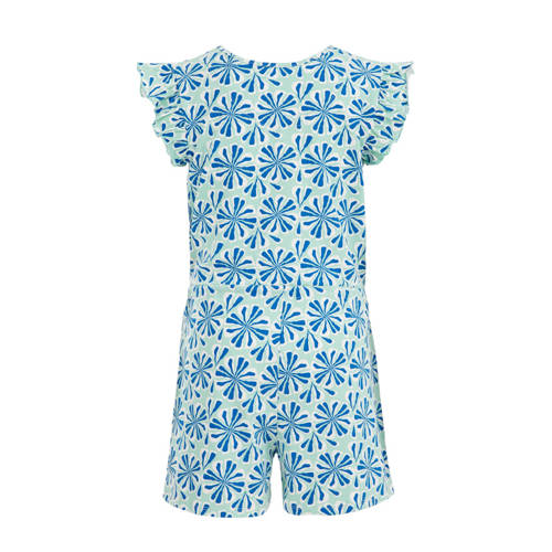 WE Fashion playsuit met all over print blauw Meisjes Stretchkatoen Ronde hals 110 116