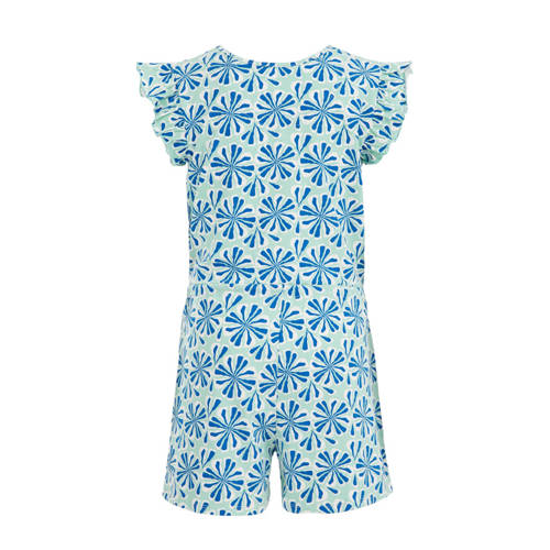 WE Fashion jumpsuit met all over print blauw Meisjes Stretchkatoen Ronde hals 110 116